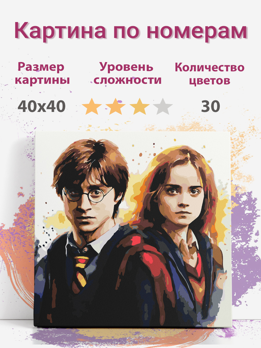 

Картина по номерам Раскрасим сами Гермиона и Гарри Поттер на подрамнике 40х40 см, Гермиона и Гарри Поттер
