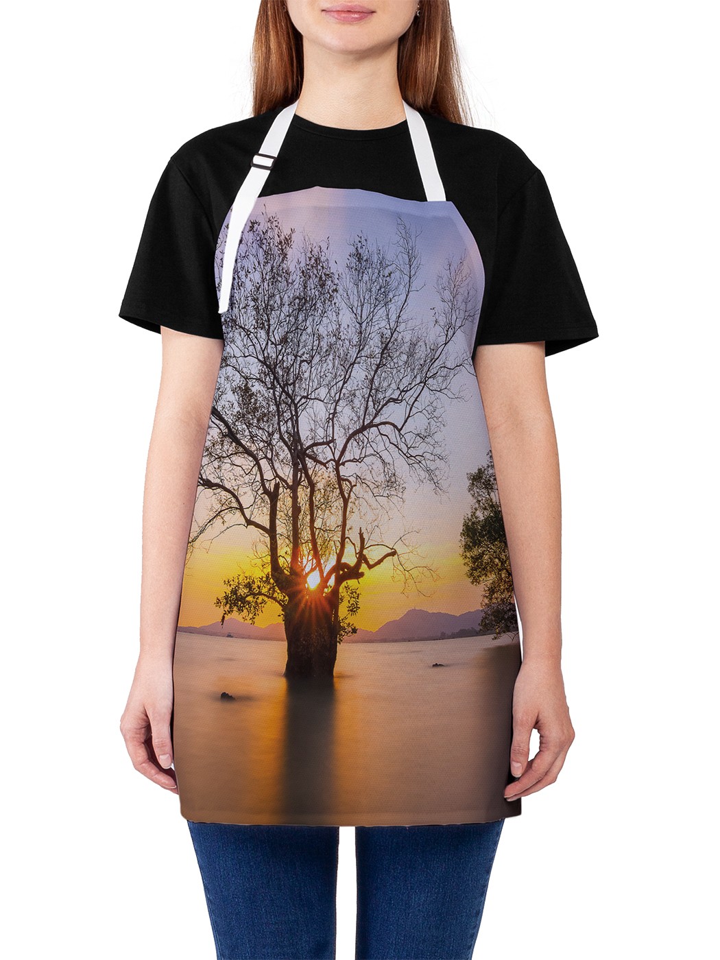 

Фартук женский JoyArty для готовки "Тонущие деревья", универсальный размер, Голубой