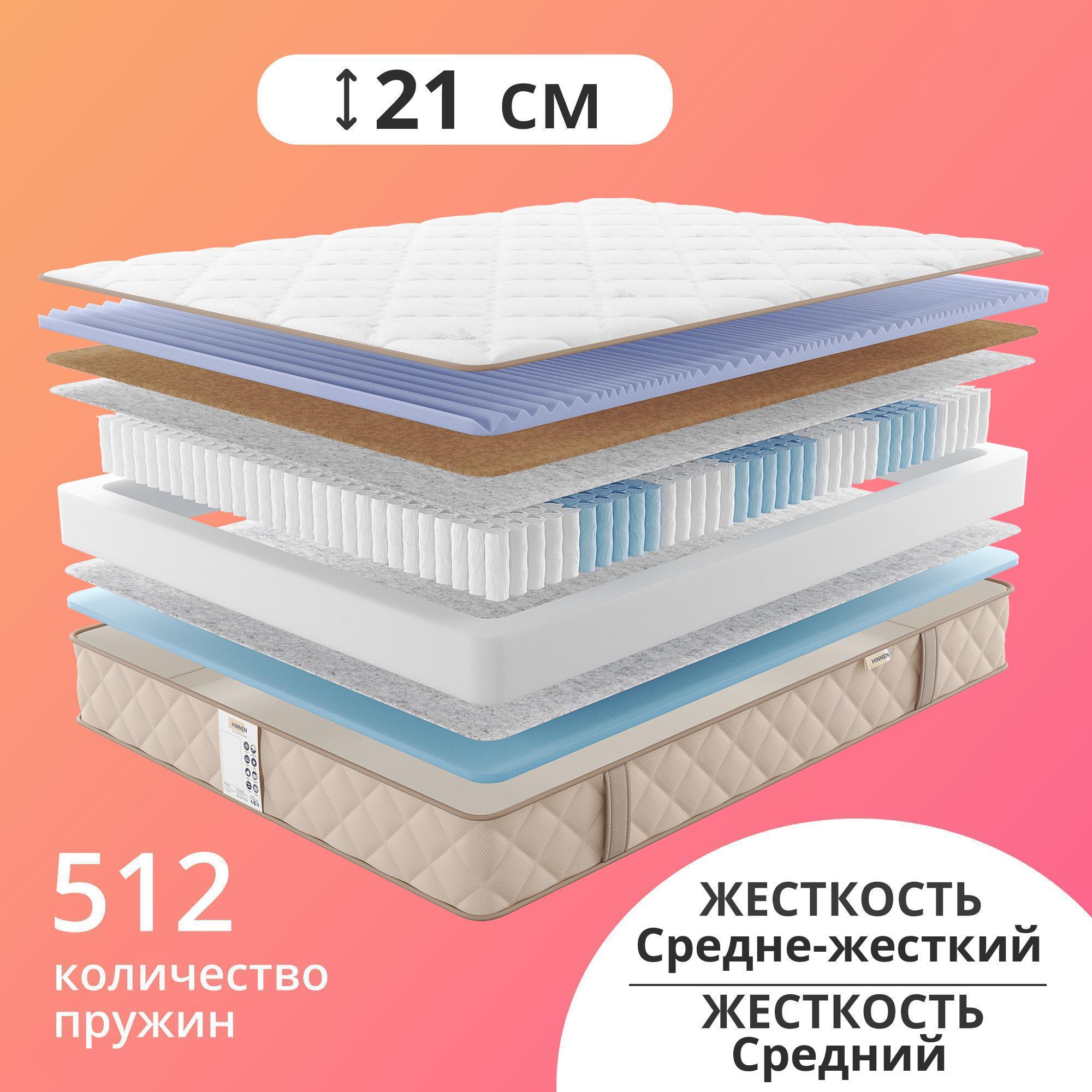 

Матрас с независимыми пружинами Hinnen Legur 70x200, Бежевый, Legur