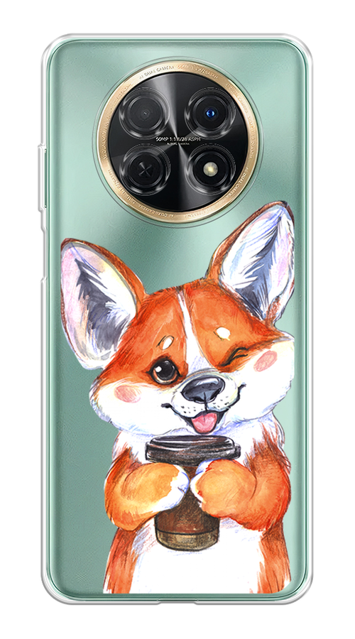 

Чехол на Huawei Nova Y91 "Корги с кофе", Оранжевый;белый, 6121650-4