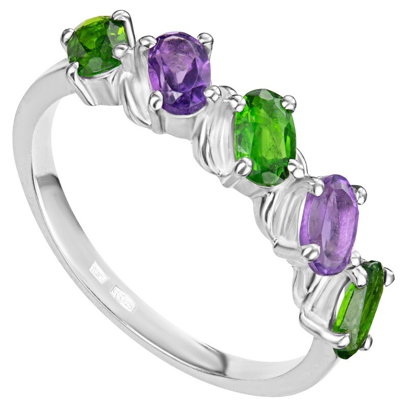 Кольцо из серебра с хромдиопсидом/аметистом р. 19,5 LAZURIT-ONLINE 8036AG