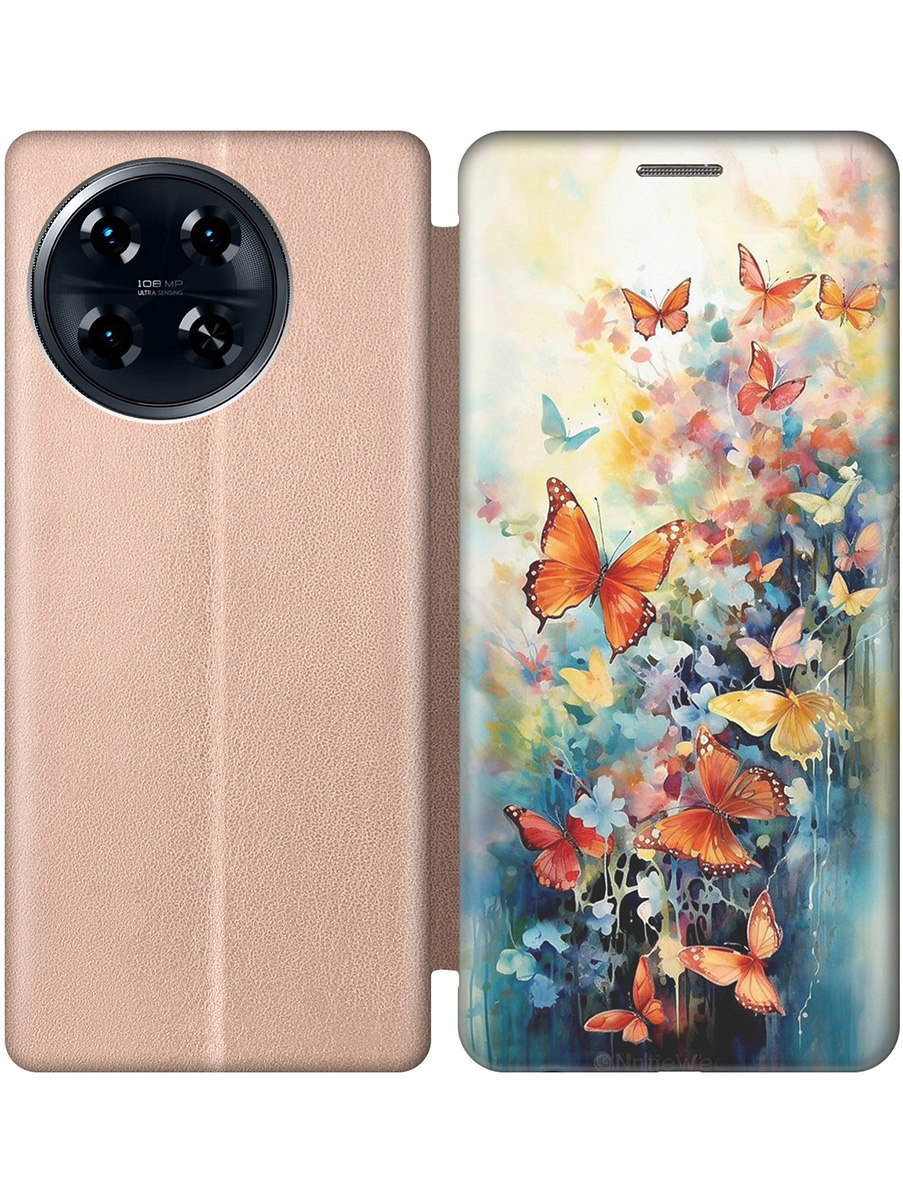 

Чехол-книжка на Tecno Spark 20 Pro+ с принтом "Бабочки акварелью" золотой, Золотистый;желтый;красный;синий, 783985091