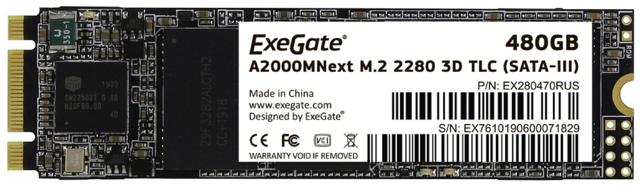 

SSD накопитель ExeGate Next M.2 2280 480 ГБ (EX280470RUS), Next