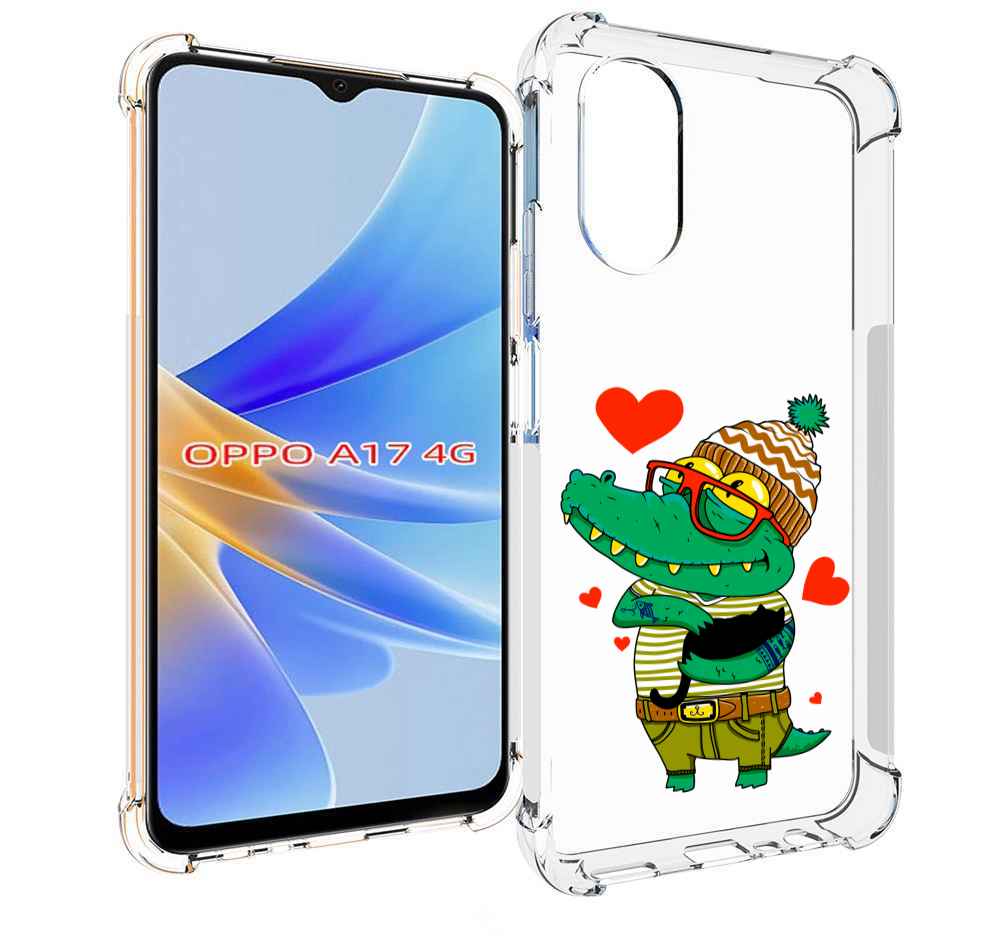 Чехол MyPads зеленый-крокодильчик-в-красной-оправе для OPPO A17
