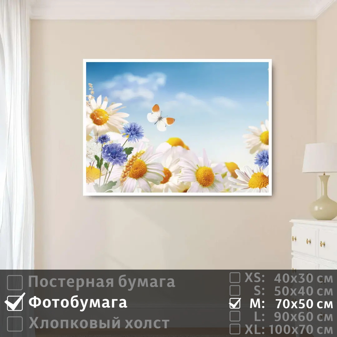 

Постер на фотобумаге ПолиЦентр Бабочка над полевыми цветами 70х50 см, БабочкаНадПолевымиЦветами