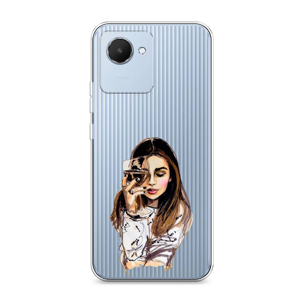 

Силиконовый чехол "Девушка с бокалом" на Realme C30, Разноцветный, 2510550-7