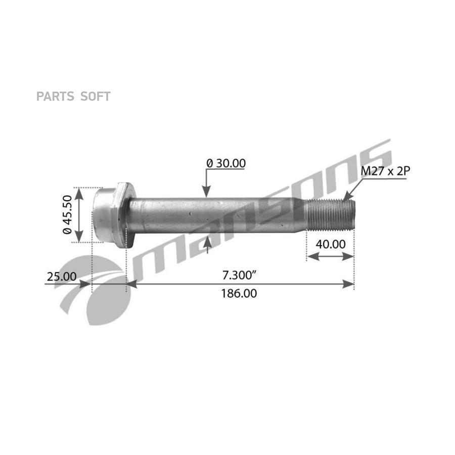 Болт рессоры Schmitz М27х2х186211 D55-d30, 1406364 1шт