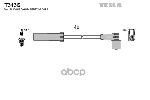 Комплект высоковольтных проводов TESLA T343S