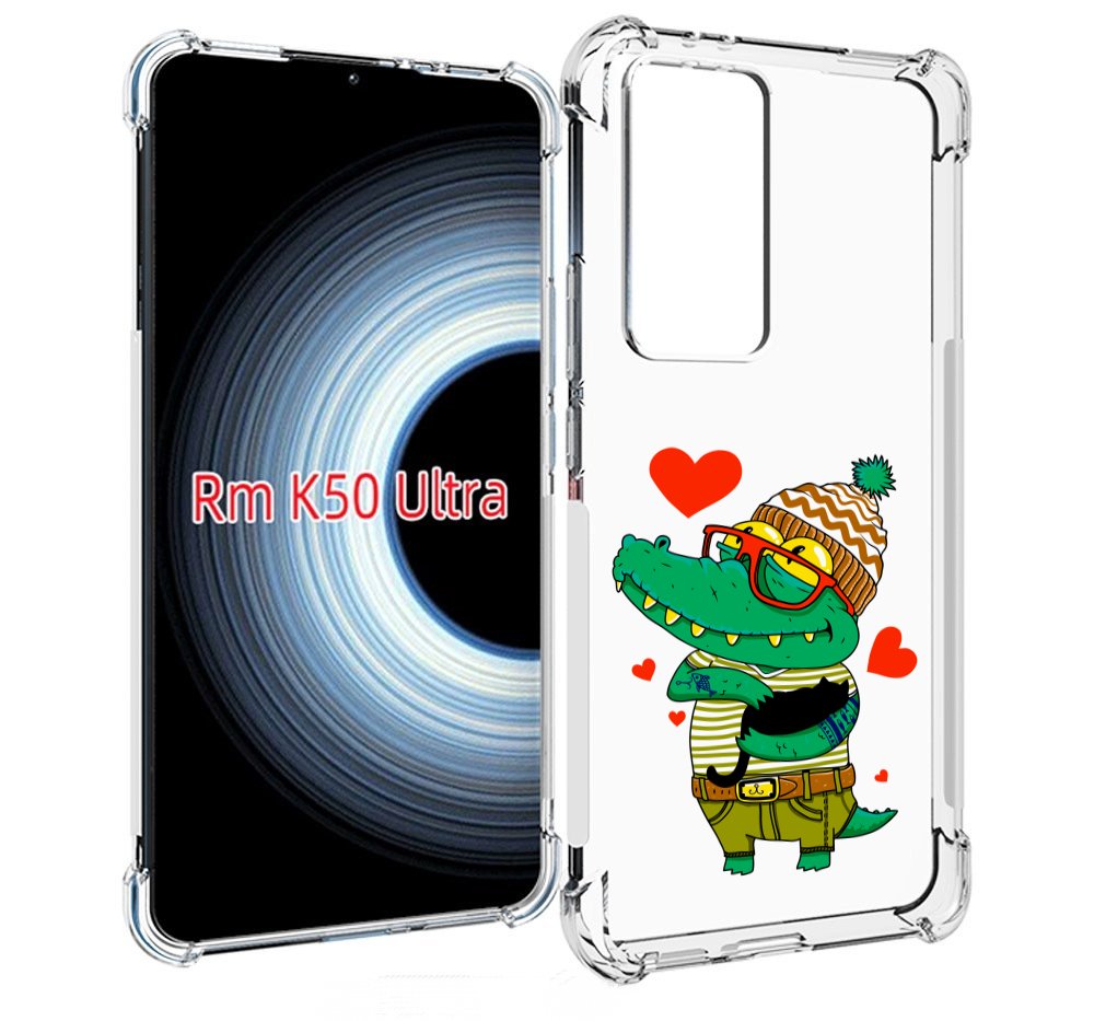 Чехол MyPads зеленый-крокодильчик-в-красной-оправе для Xiaomi 12T / Redmi K50 Ultra