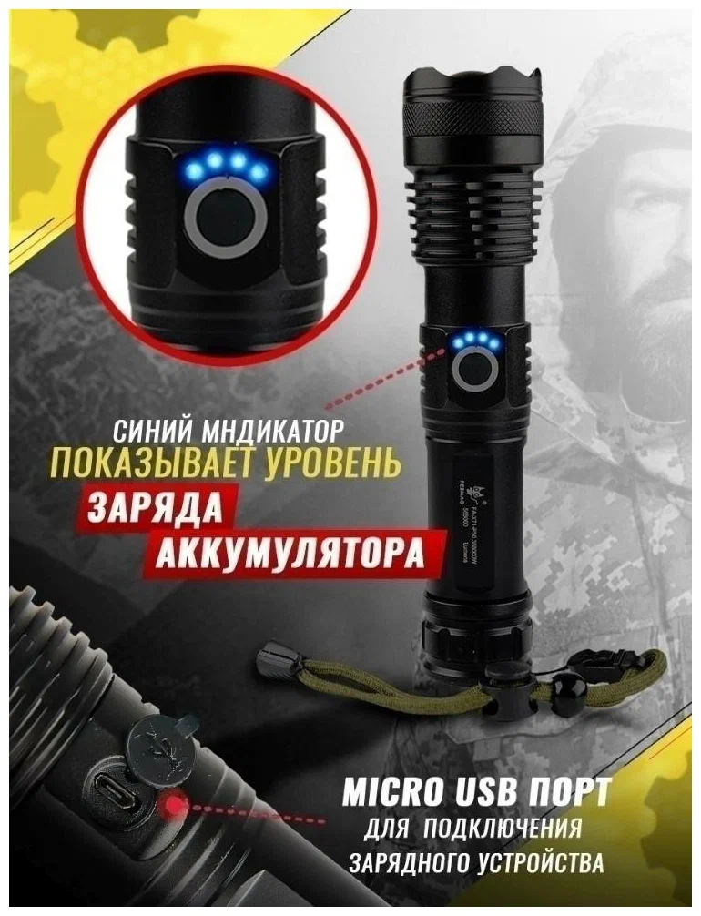 

Фонарь светодиодный 10000 люмен, Черный