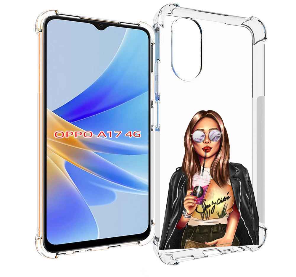 

Чехол MyPads девушка-с-фиолетовым-коктейлем женский для OPPO A17, Прозрачный, Tocco