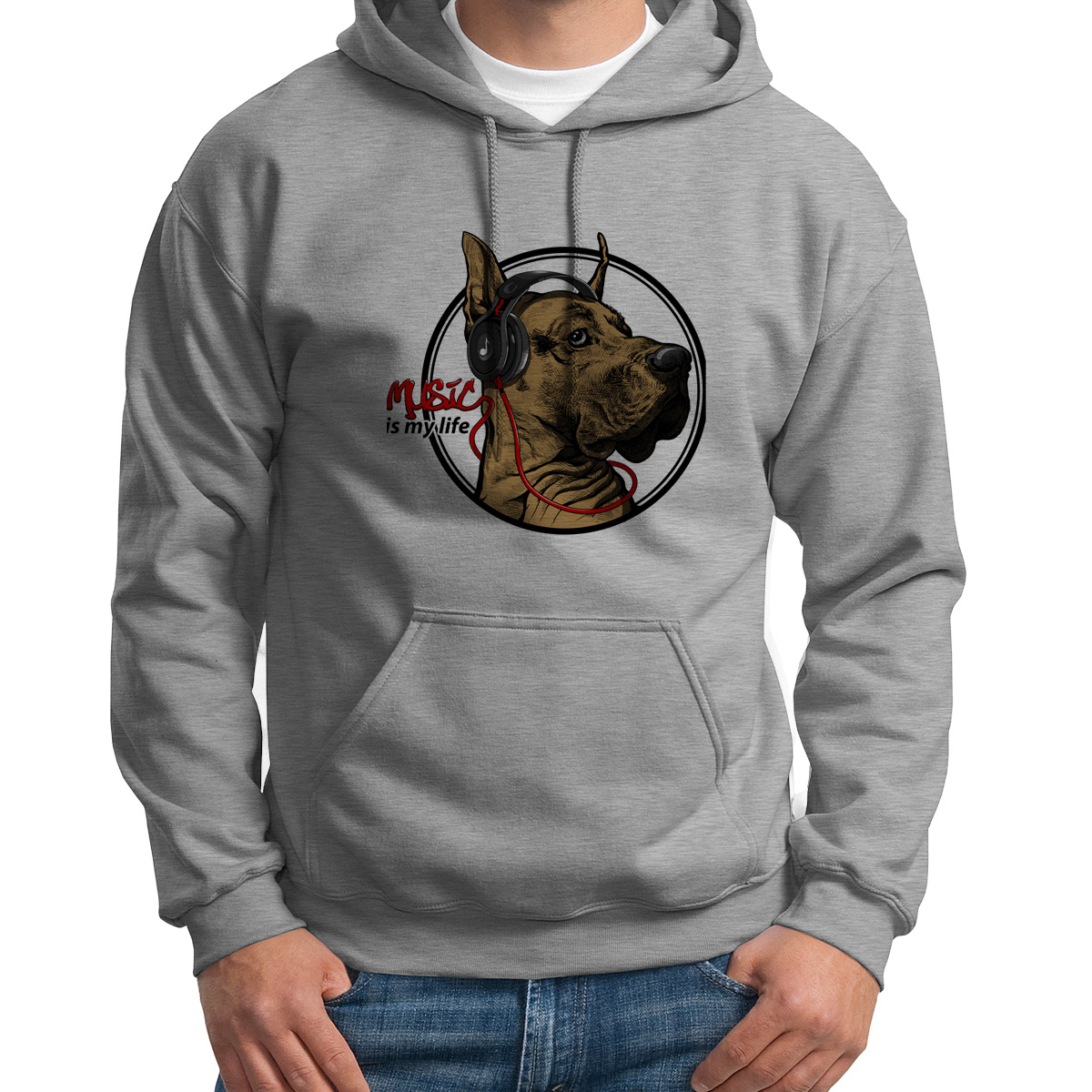 

Худи унисекс CoolPodarok Music is my life Собака серое 48 RU, 8S015887