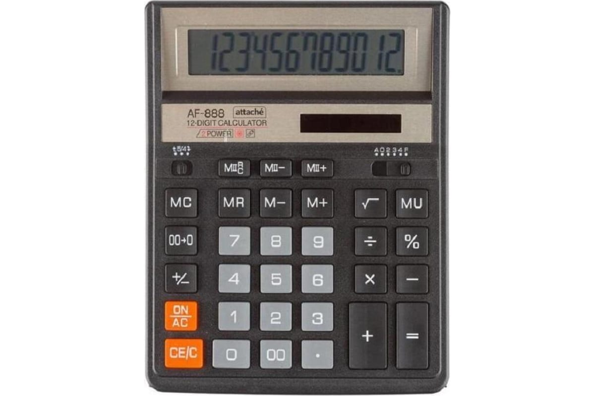 Калькулятор настольный Attache ASF-888, 12 разрядов, черно-золотой