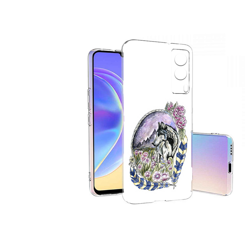 

Чехол MyPads Tocco для Vivo V21E нарисованный волк в цветах с перьями (PT161736.380.509), Прозрачный, Tocco