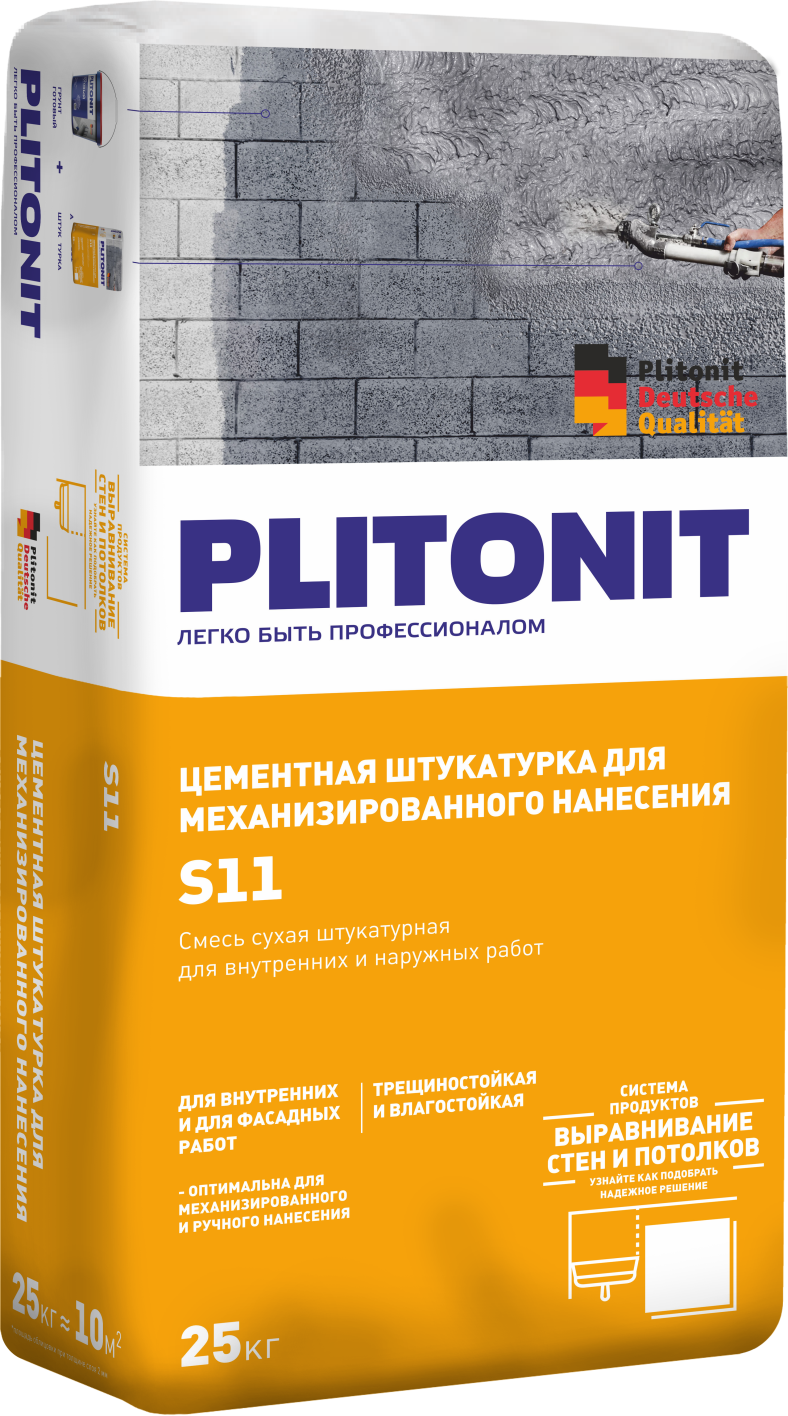

Штукатурка цементная PLITONIT S11 фасадная, 25 кг, Белый