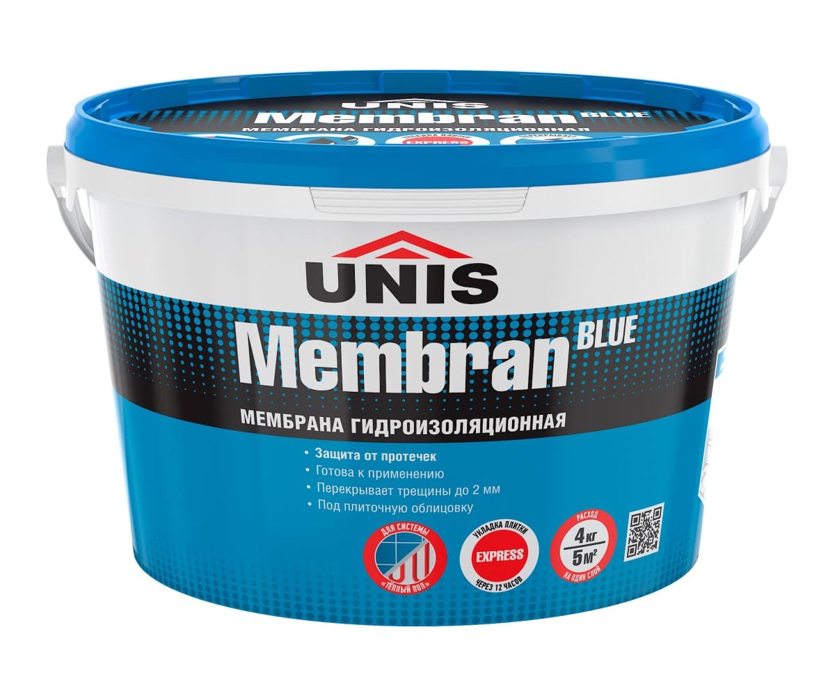 фото Гидроизоляция эластичная полимерная юнис blue membran 4 кг unis