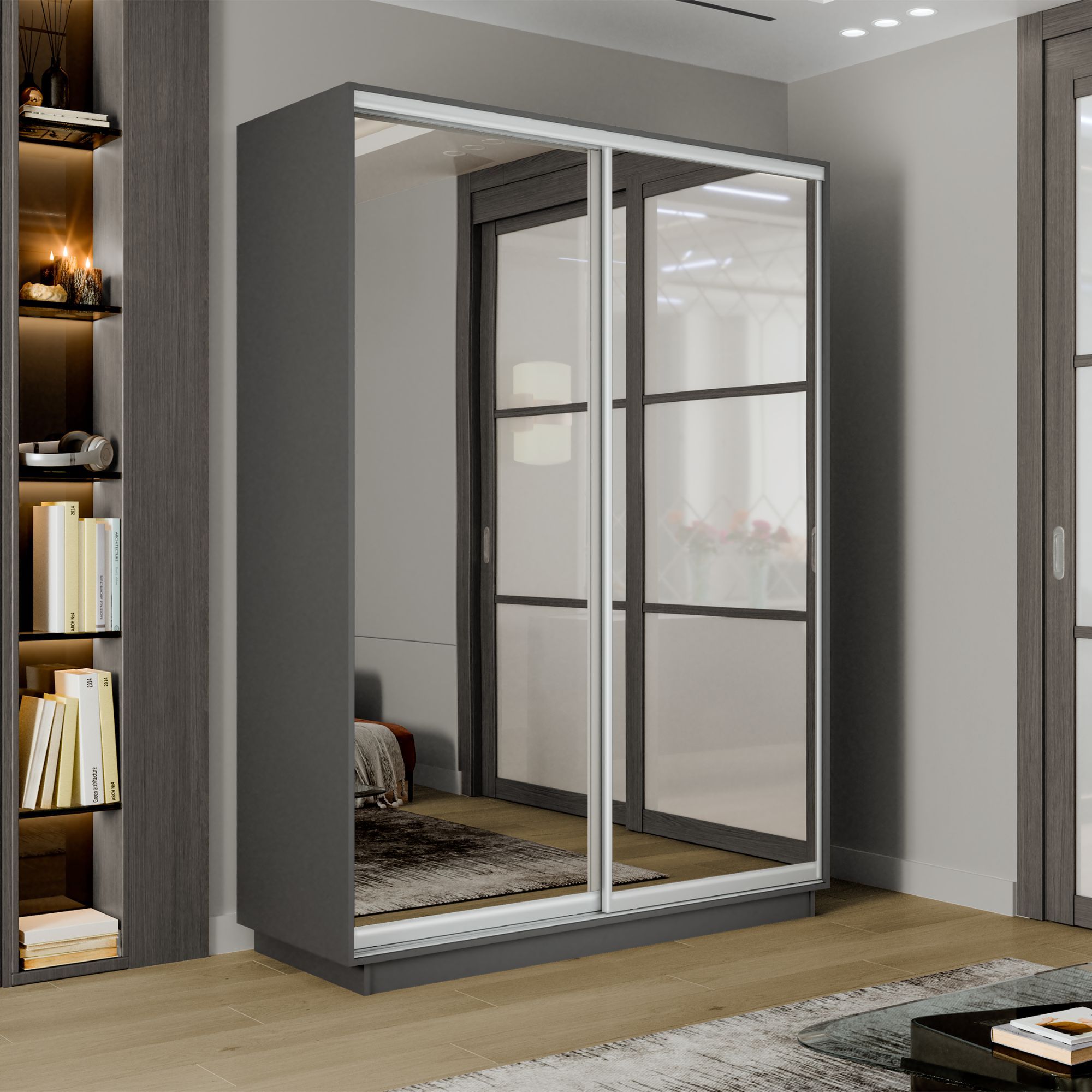

Шкаф-купеЕ1 Экспресс Зеркала 120х45х220, Серый диамант, Экспресс
