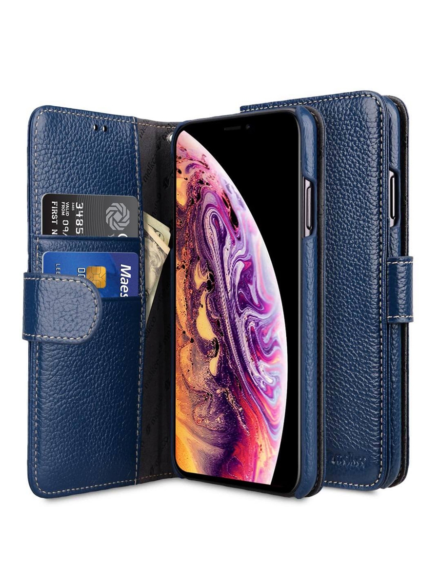 фото Кожаный чехол книжка melkco для iphone 11 - wallet book type - темно-синий