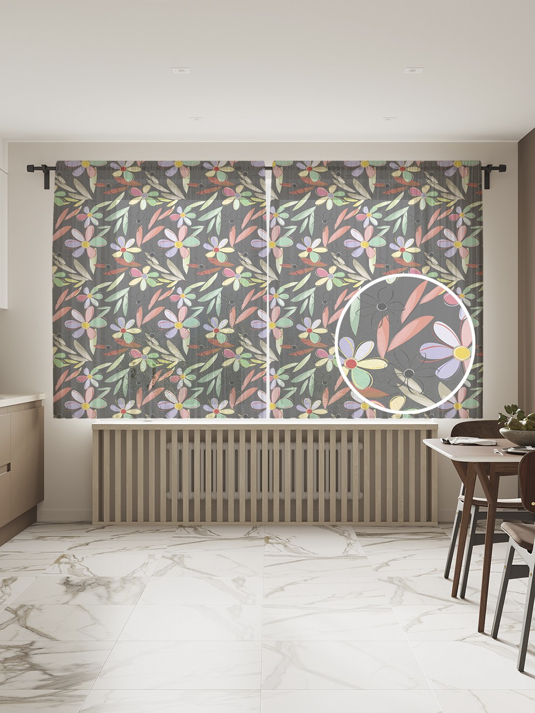 

Фототюль JoyArty "Шестицветики", 145x180 см (2 полотна со шторной лентой + 50 крючков), Шестицветики