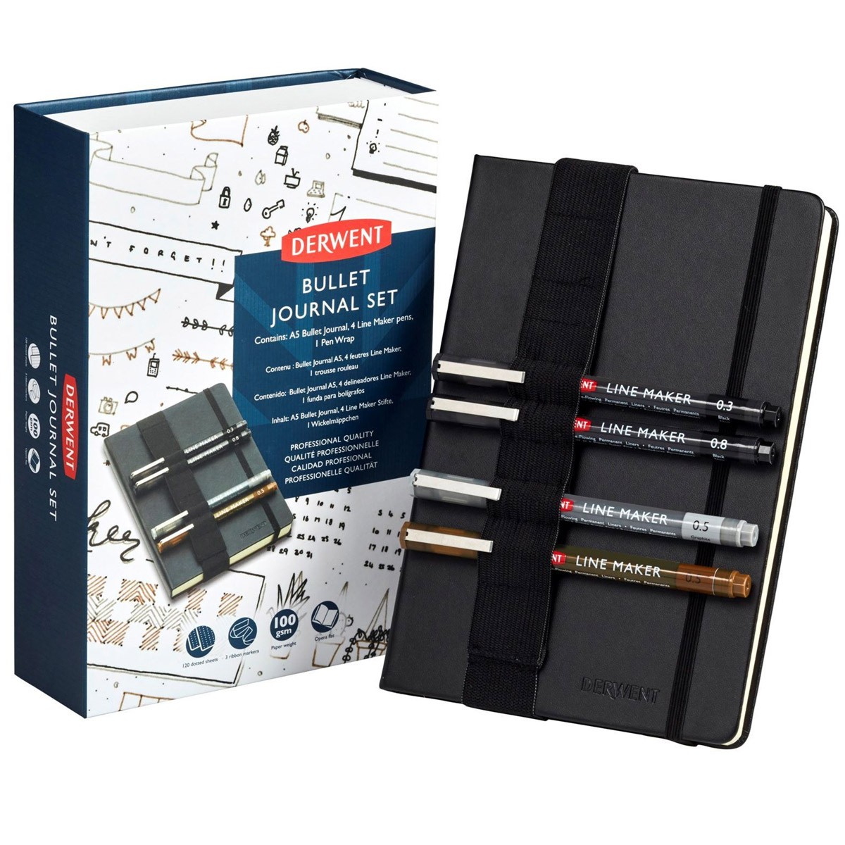 

Набор капилярных ручек Derwent Graphik Line Maker 4шт+альбом Bullet