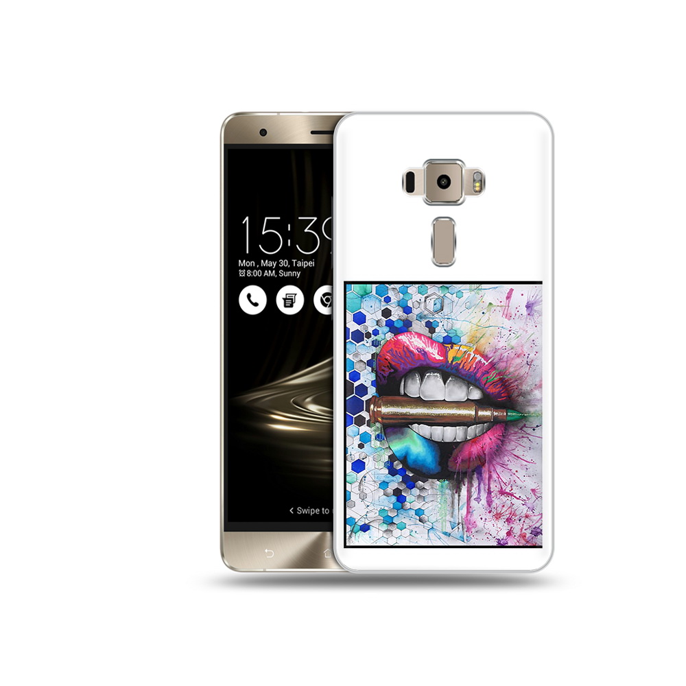 

Чехол MyPads Tocco для Asus ZenFone 3 Neo (ZE520KL) разноцветные губы с пулей, Прозрачный, Tocco