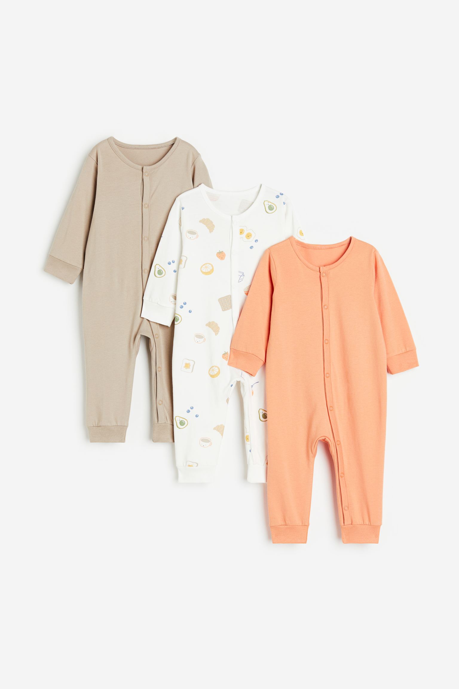 Комплект из 3 хлопковых пижам H&M 50 (0-1M) Белый/С рисунком (доставка из-за рубежа)