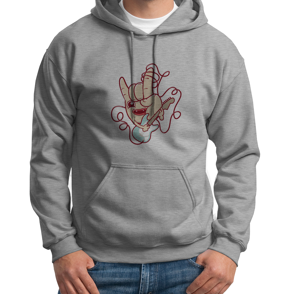 

Худи унисекс CoolPodarok Рука играет на гитаре серое 48 RU, 8S015694