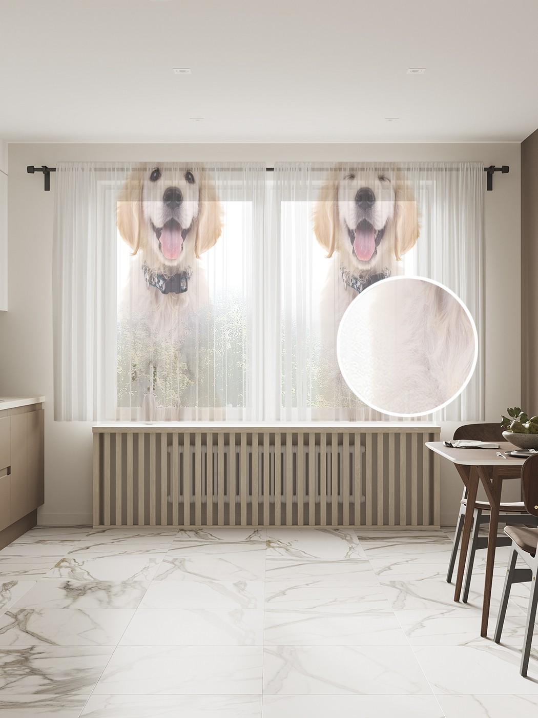 

Фототюль JoyArty "Ретривер щенки", 145x180 см (2 полотна со шторной лентой + 50 крючков), Ретривер щенки