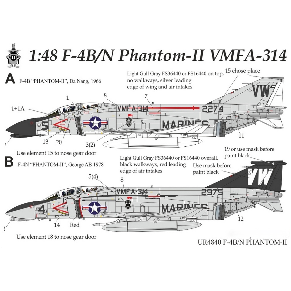 Декали UpRise 1/48 для F-4B/N Phantom-II VMFA-314 UR4840