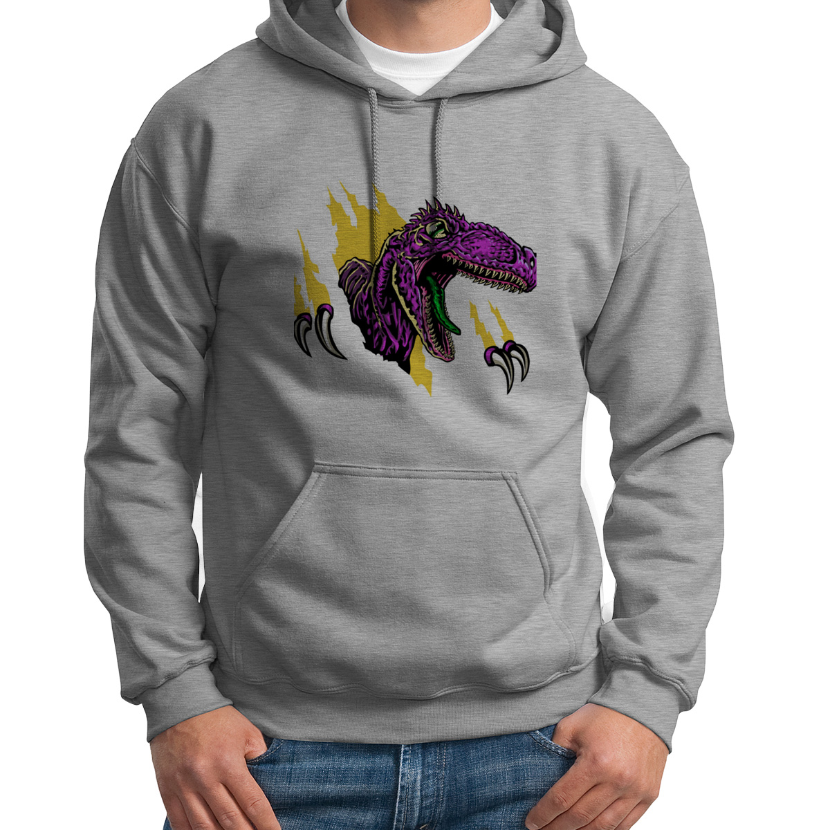 

Худи унисекс CoolPodarok Фиолетовый динозавр серое 48 RU, 8S015635