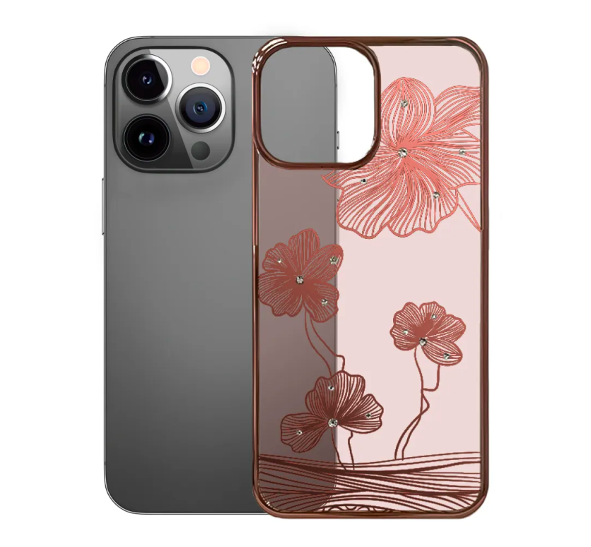 

Чехол Devia Crystal Flora Case для iPhone 13 Pro, розовое золото, Золотистый