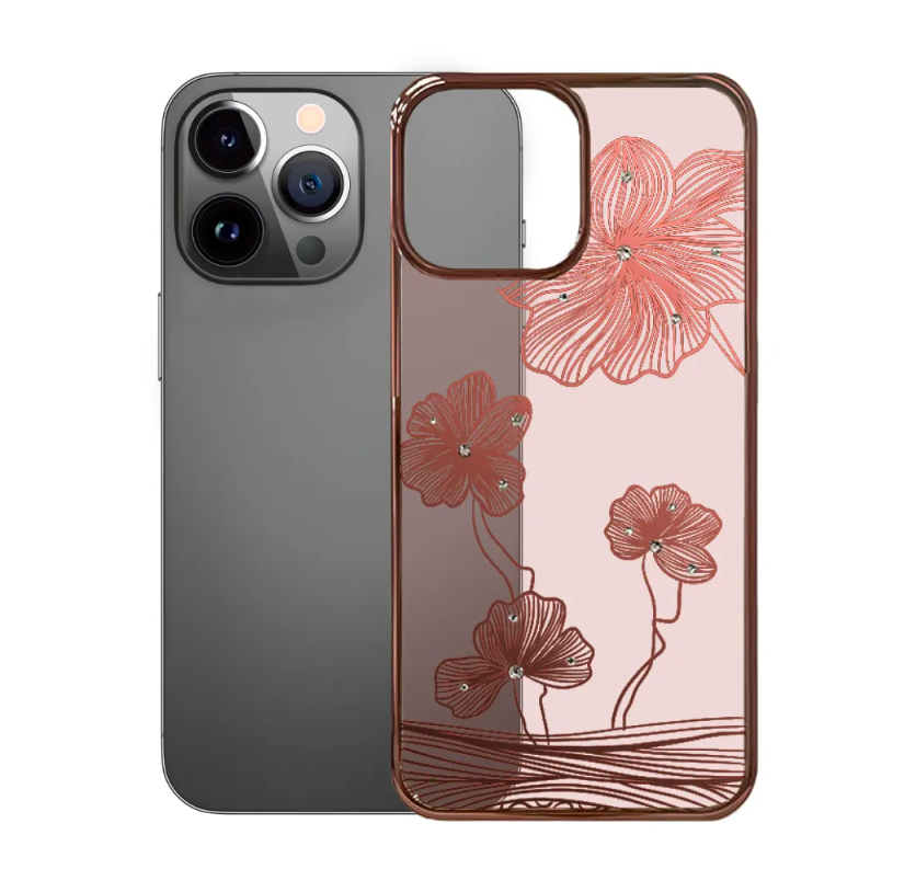 

Чехол Devia Crystal Flora Case для iPhone 13, розовое золото, Золотистый