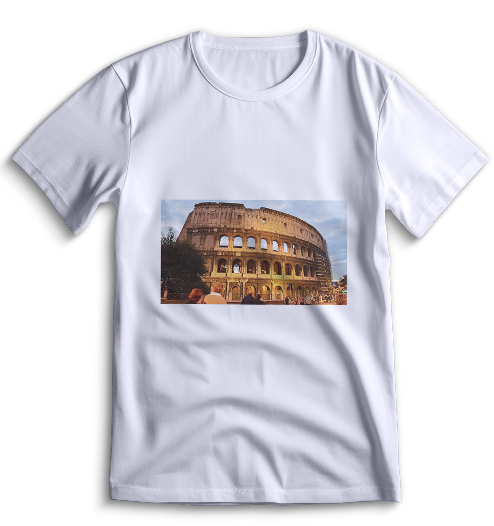 Белая футболка Top T-shirt с изображением итальянского города и пейзажа, артикул 0026, размер XS.