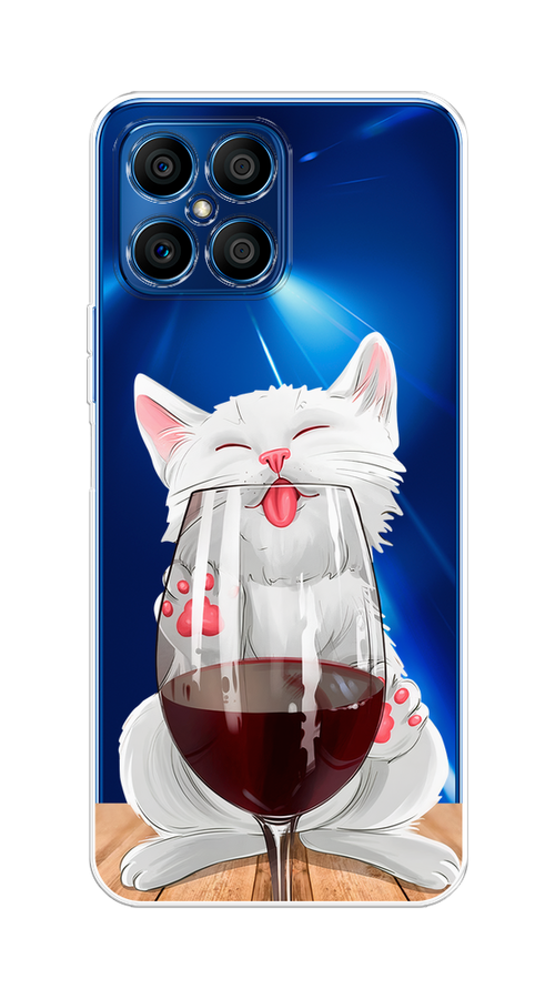 

Чехол на Honor X8 "Кот с бокалом", Прозрачный;белый;красный, 6107650-1