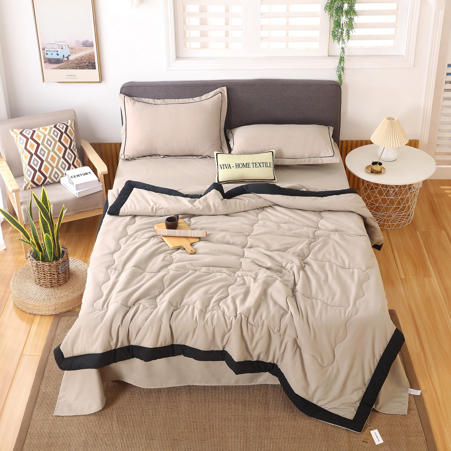 фото Комплект постельного белья однотонный сатин с одеялом fb003, евро, наволочки 50-70 2 шт ситрейд