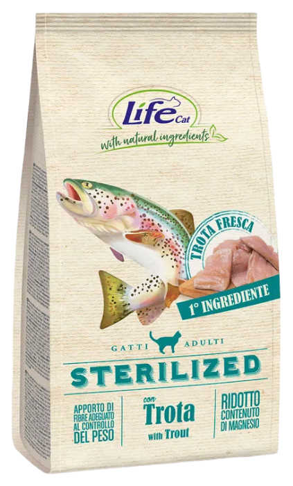 фото Сухой корм для стерилизованных кошек lifecat adult sterilized trout форель, 1,5 кг