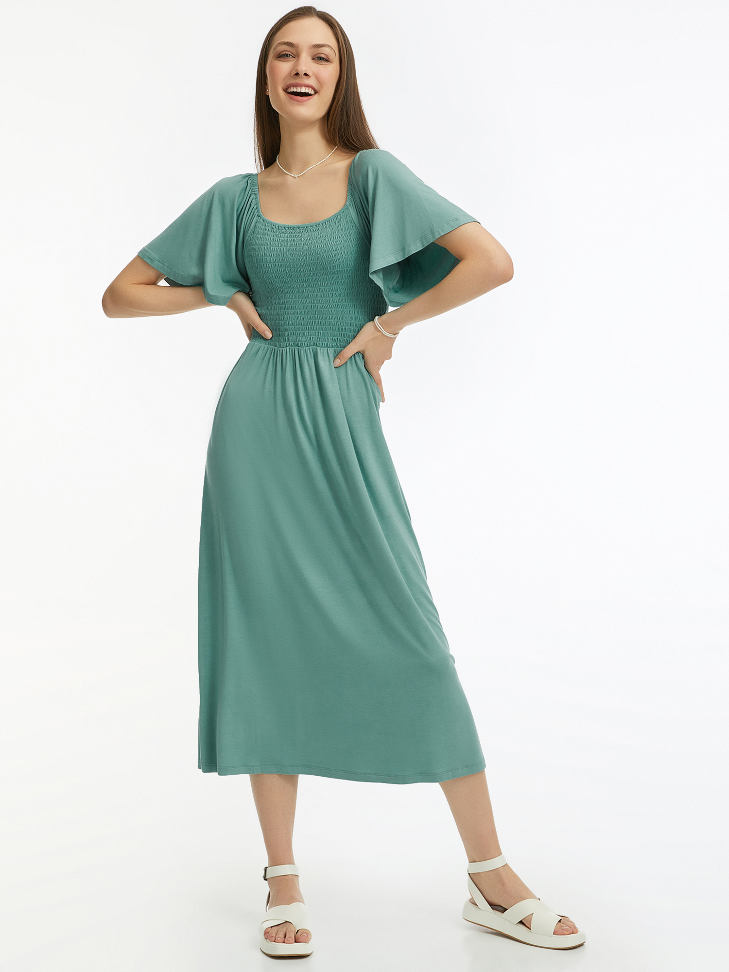 Платье женское oodji 14000184 зеленое S