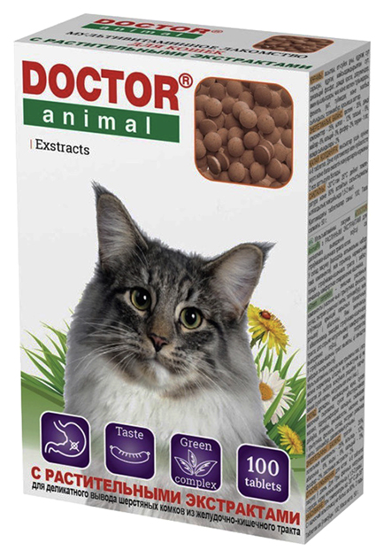 

Витаминное лакомство для кошек Doctor Animal с растительными экстрактами, 100 табл, 14 шт