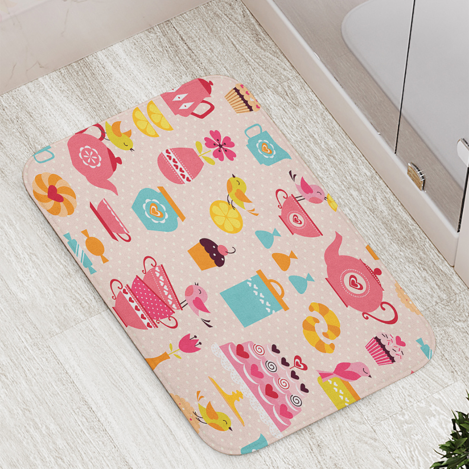 

Коврик противоскользящий JoyArty "Время чаепития наив" для ванной, сауны, бассейна,77х52см, Время чаепития наив