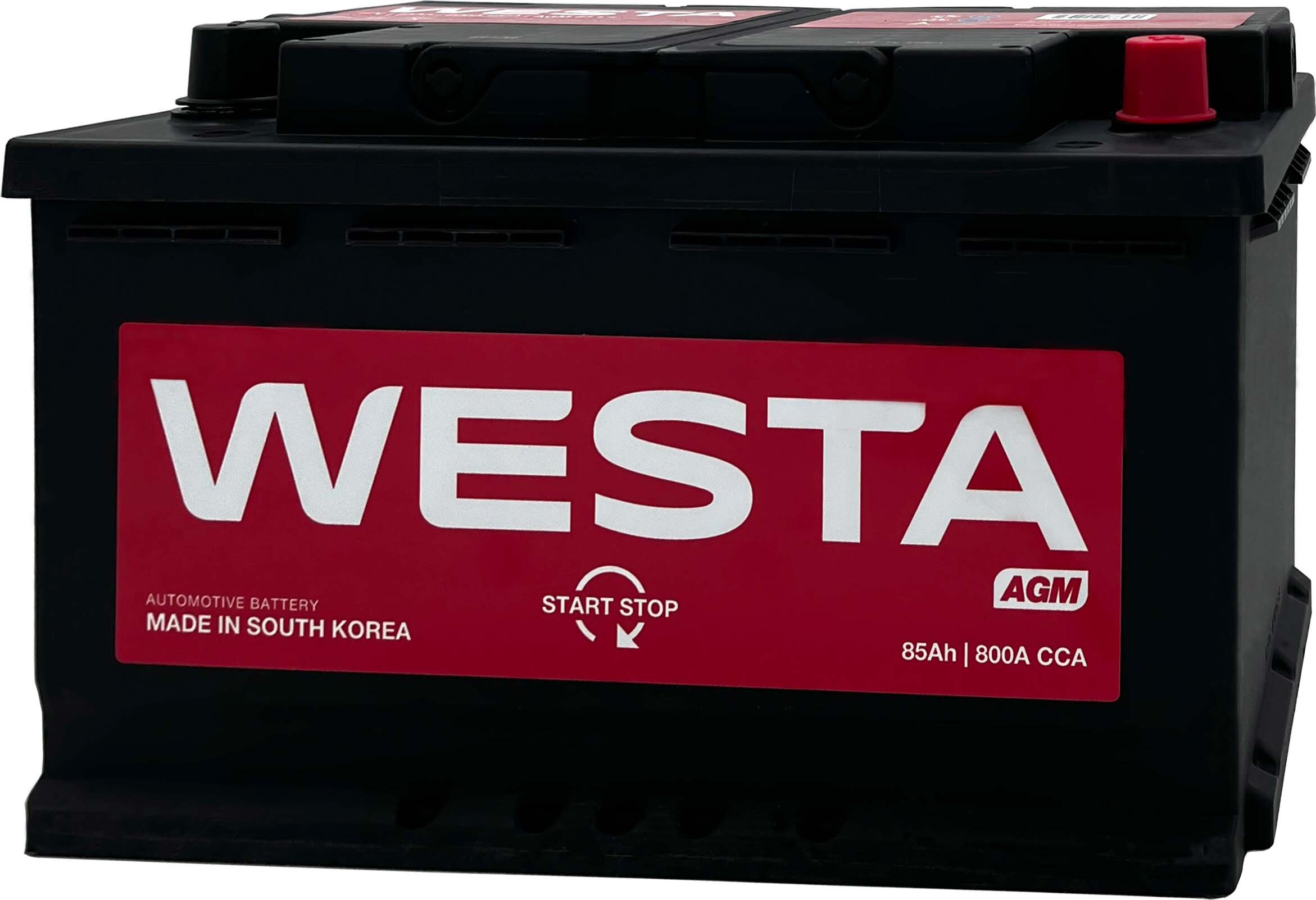 Аккумулятор для автомобиля WESTA Korea (AGM 85 L4) 85 Ач 800 А обратная полярность