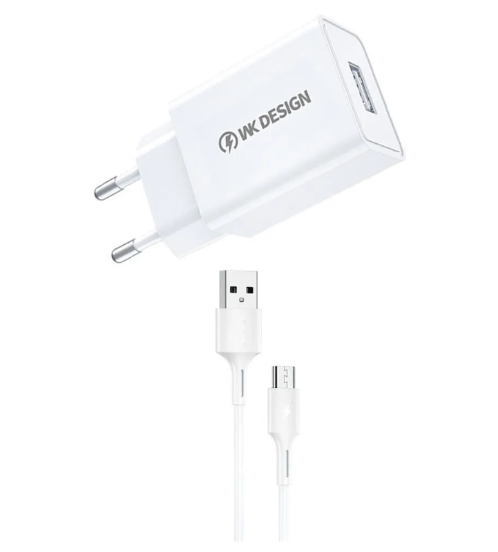 

Сетевое зарядное устройство WK WP-U118m 1xUSB, 2А + кабель MicroUSB, 1м (белый)