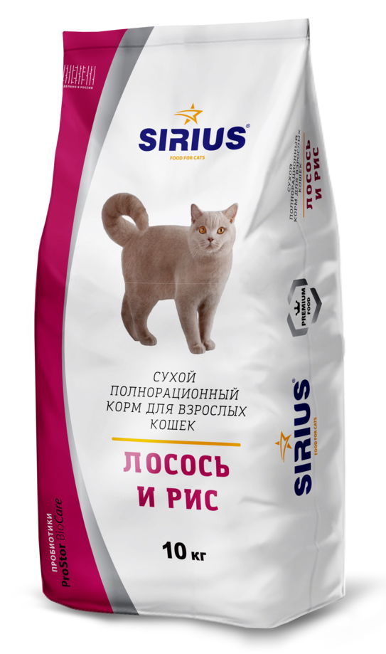 фото Сухой корм для кошек sirius, лосось и рис, 10кг