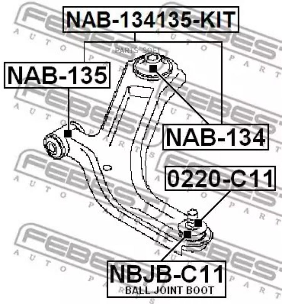 

FEBECT NAB134135KIT NAB-134135-KIT_сайлентблок переднего рычага к-кт!\ Nissan Cube Z12 09>