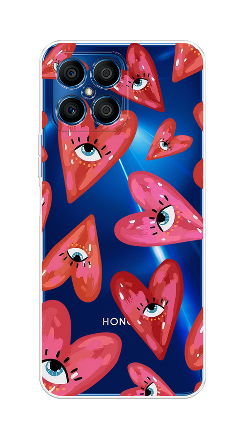 

Чехол на Honor X8 "Сердечки с глазами", Коричневый;красный;розовый, 6107650-1