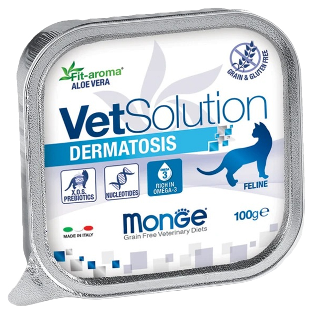 

Консервы для кошек Monge VetSolution Cat Dermatosis с мясом, 12шт по 100г