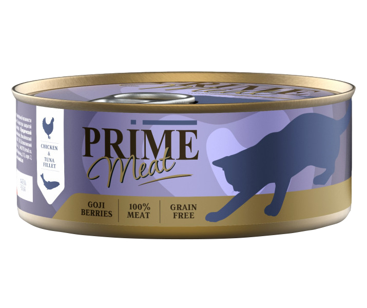 Влажный корм для кошек Prime Meat Cat Grain Free курица и тунец, 12 шт по 100 г