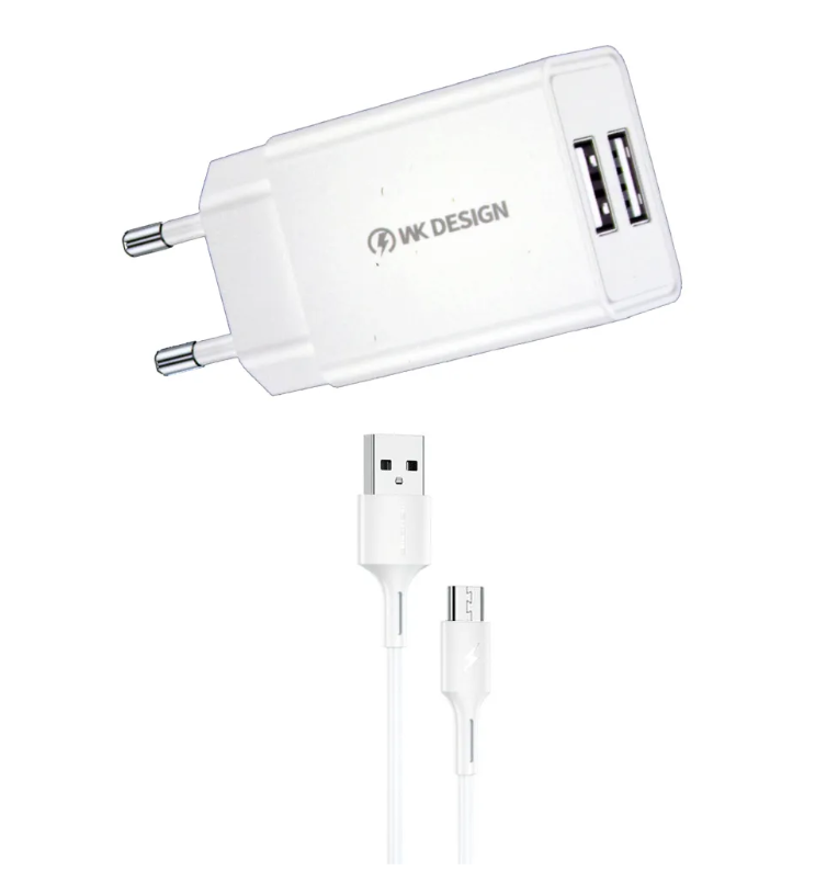 

Сетевое зарядное устройство WK WP-U119m 2xUSB, 2А + кабель MicroUSB, 1м (белый)
