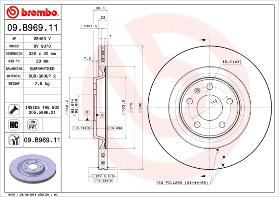 

Тормозной диск brembo задний для Audi A4 2007-, A5 2007-, A6 2010- 09b96911