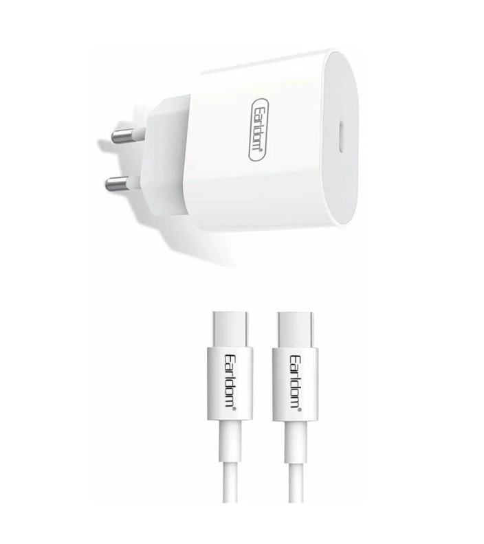 

Сетевое зарядное устройство Earldom ES-EU4C PD 20W + USB-C кабель Type-C, 1м (белый)