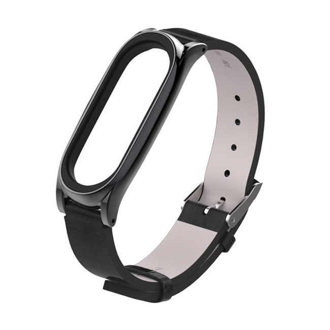 

Ремешок для браслета Xiaomi Mi Band 3 Leather Strap Black, кожаный, черный